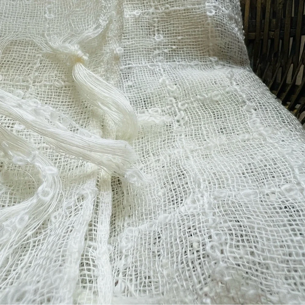 Vintage From 1960’s Elwin White Scarf 70”x18”.